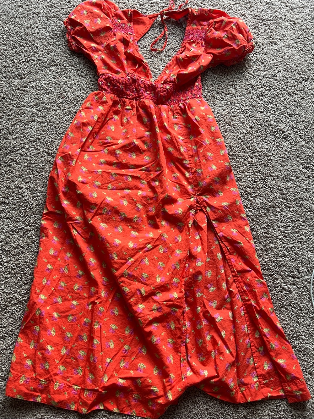 Urban Outfitters Liliana Side Slit Midi Dress Red Floral Print Size M - Picture 3 of 7